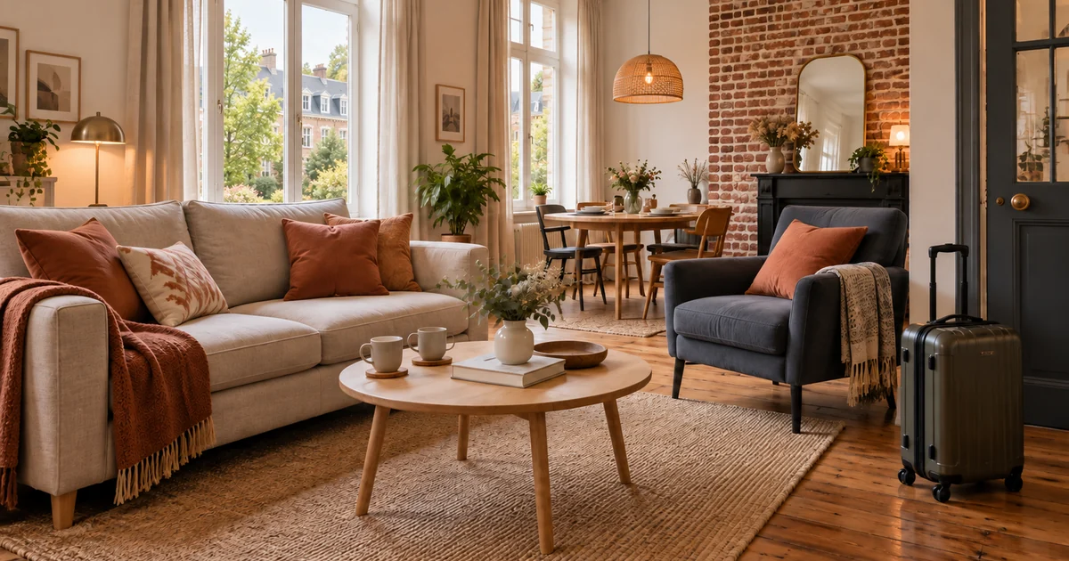 Holiday let in Arras, the living room of a furnished dwelling equipped for seasonal rental