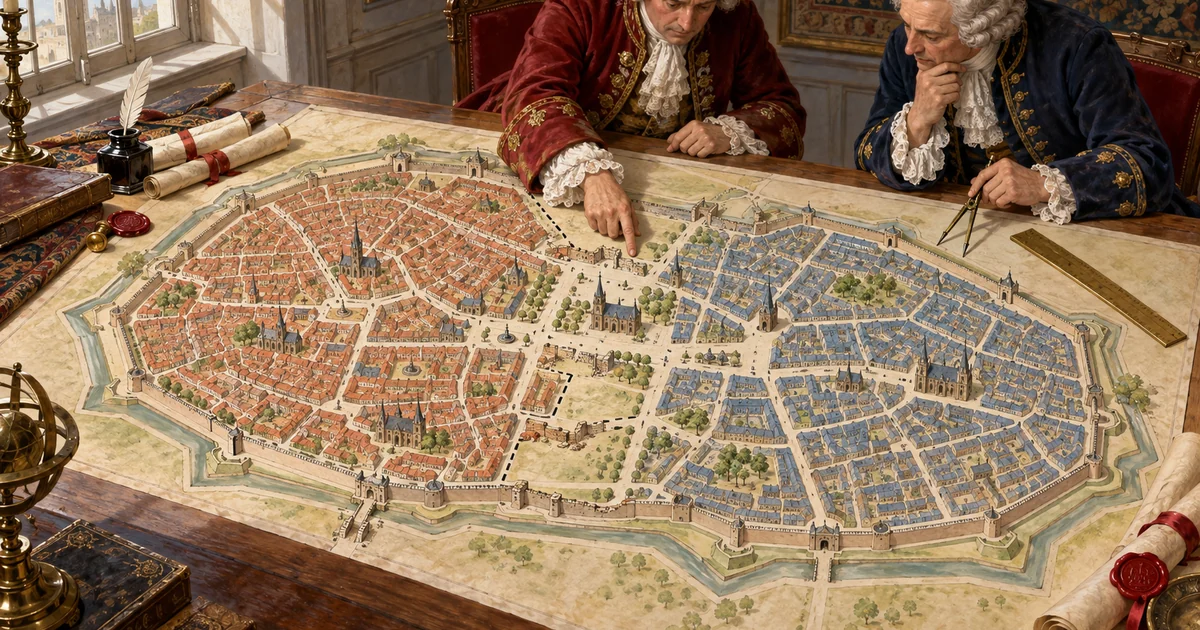 Arras before 1749, the episcopal Cité and the merchant Ville separated by their enclosures