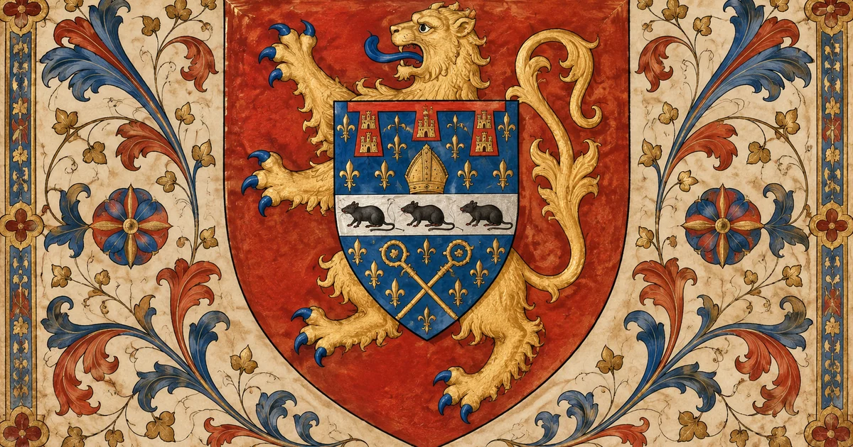 Le blason d'Arras, le lion d'or, l'écusson d'Artois et les rats de la tradition