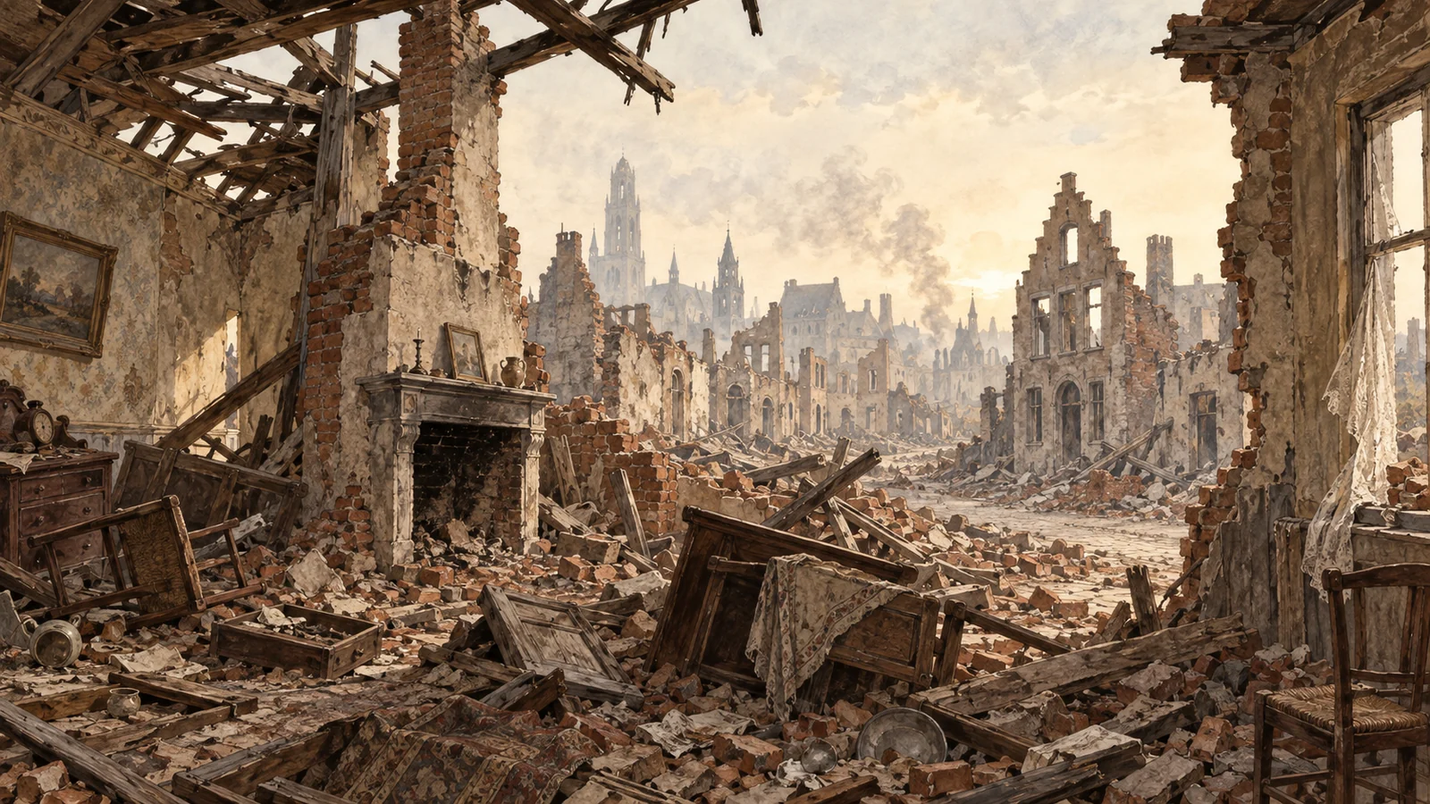 Arras sous les obus durant la Premiere Guerre mondiale, ville de front ravagee par les bombardements