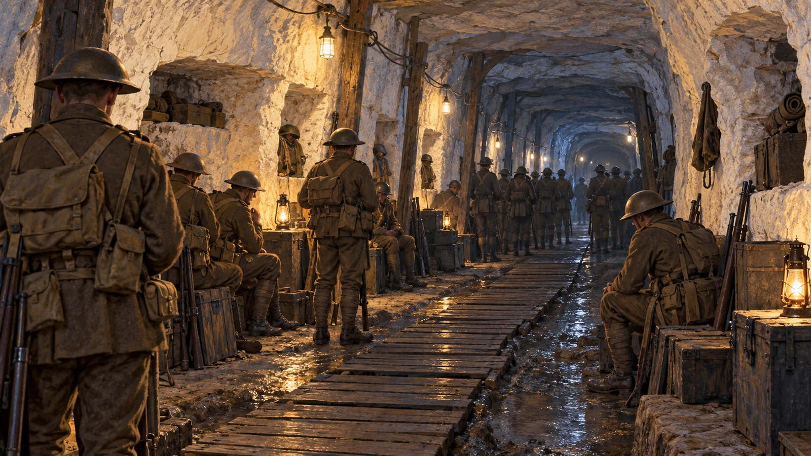 La bataille d’Arras de 1917, offensive britannique lancee depuis la ville et ses souterrains