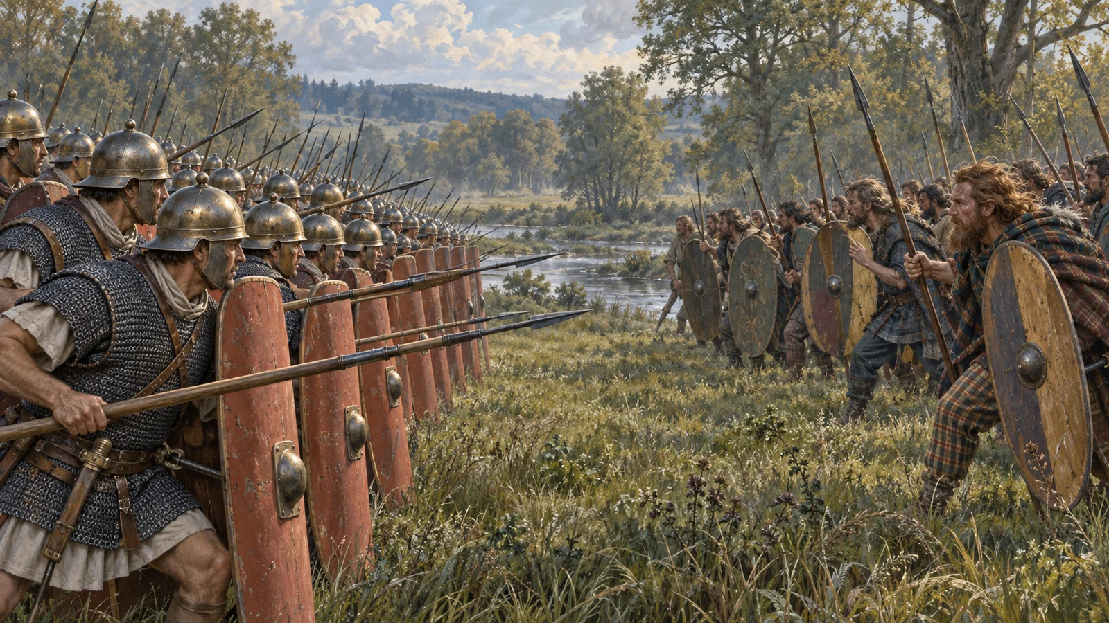 La bataille du Sabis, guerriers atrébates contre les légions romaines