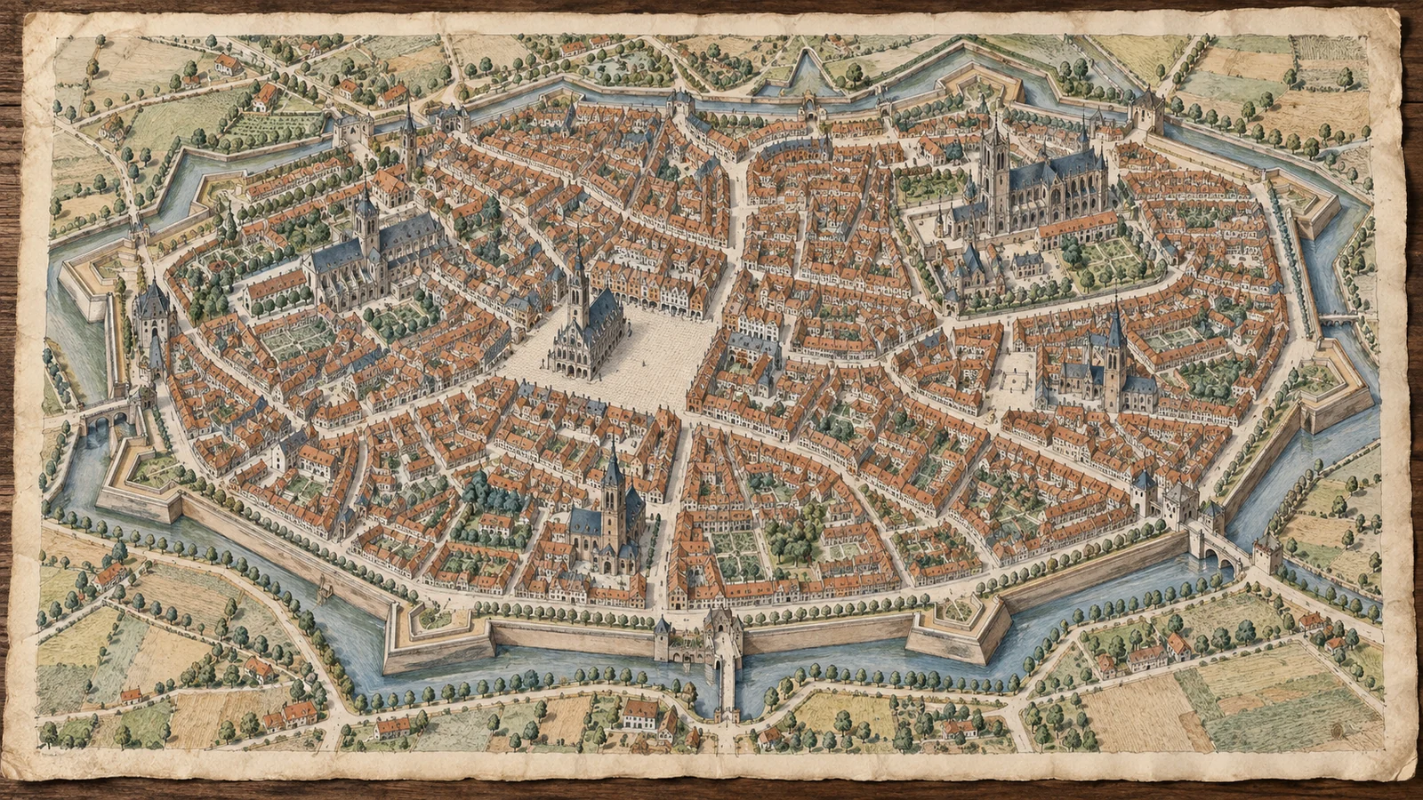 Arras avant 1749, la Cite episcopale et la Ville marchande separees par leurs enceintes