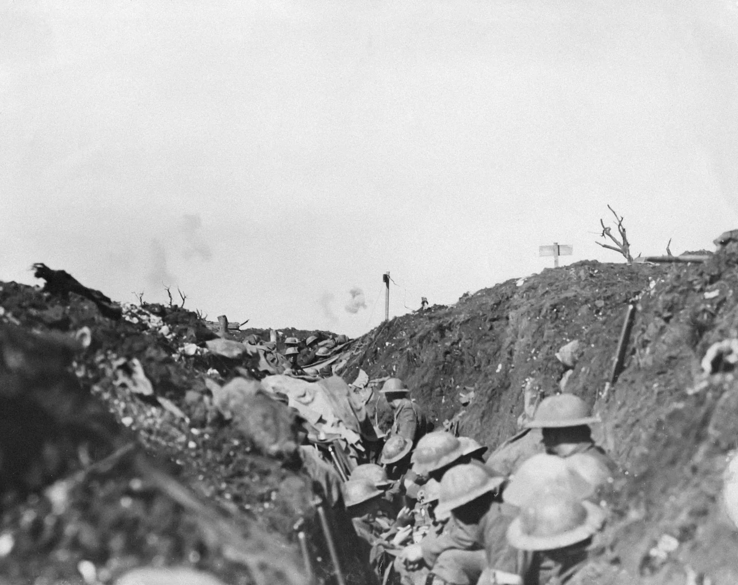 Soldiers in the trenches during the First World War